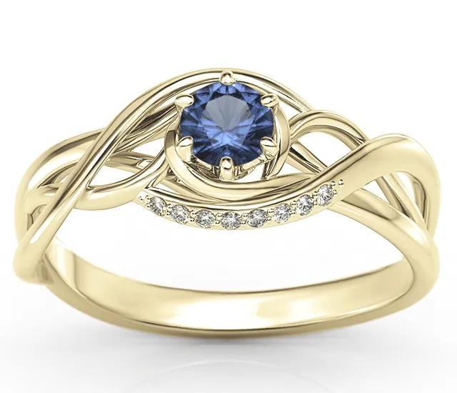 Pierścionek z żółtego złota z szafirem i brylantami BP-7130Z
