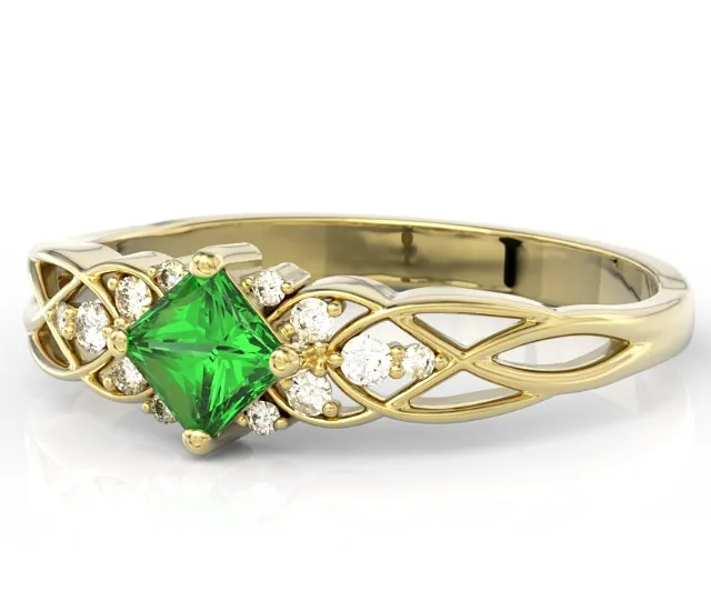 Pierścionek z żółtego złota z zielonym topazem Swarovski i diamentami BP-86Z