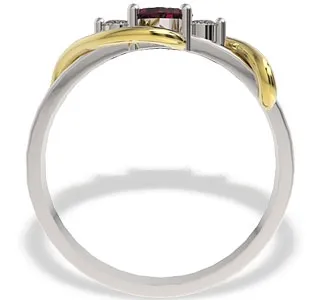Pierścionek z białego i żółtego złota z rubinem i diamentami, LP-32B
