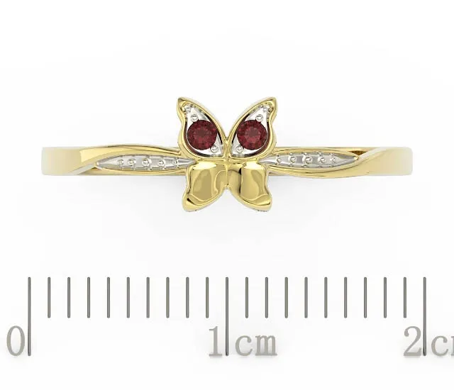 Pierścionek motylek z żółtego złota z czerwonymi cyrkoniami BP-88Z-R-C