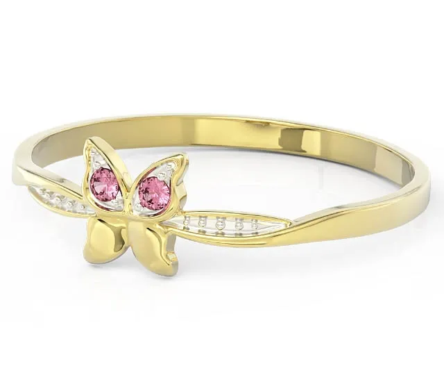 Pierścionek motylek z żółtego złota z różowymi cyrkoniami BP-88Z-R-C