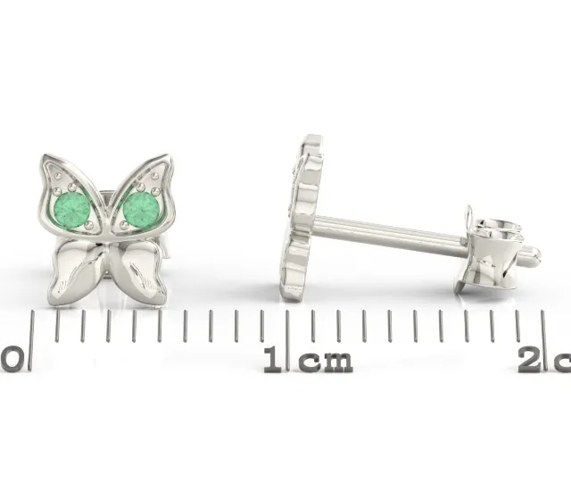 Kolczyki motylki z białego złota z zielonymi cyrkoniami BPK-88B-C