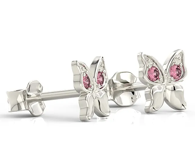 Kolczyki motylki z białego złota z różowymi cyrkoniami BPK-88B-C