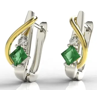 Kolczyki z białego i żółtego złota ze szmaragdem i diamentami LPK-32BZ