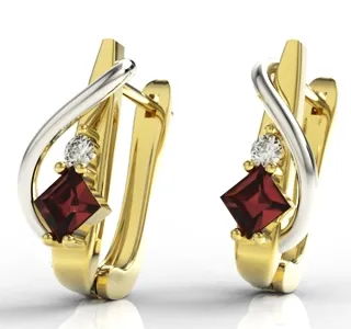 Kolczyki z żółtego i białego złota z granatami i diamentami LPK-32ZB