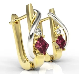 Kolczyki z żółtego i białego złota z rubinem i diamentami LPK-32ZB