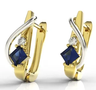 Kolczyki z żółtego i białego złota z szafirem i diamentami LPK-32ZB