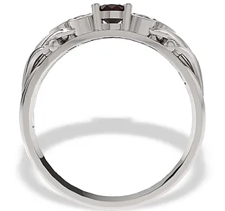Pierścionek z białego złota z granatem i diamentami LP-38B