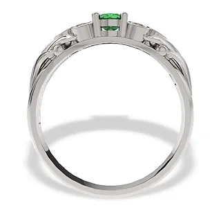 Pierścionek z białego złota ze szmaragdem i diamentami LP-38B