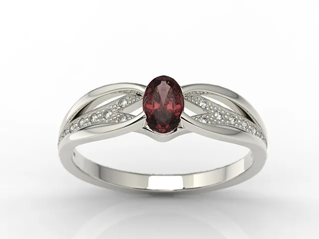 Pierścionek z białego złota z granatem i diamentami LP-39B