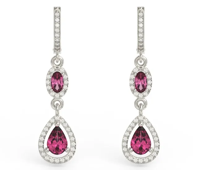 Kolczyki z białego złota z topazami czerwonymi i diamentami BP-44B