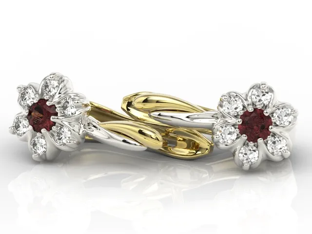 Kolczyki z żółtego i białego złota z granatami i brylantami APK-68ZB