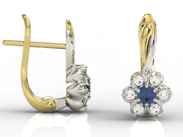 Kolczyki z żółtego i białego złota z szafirami i brylantami APK-68ZB