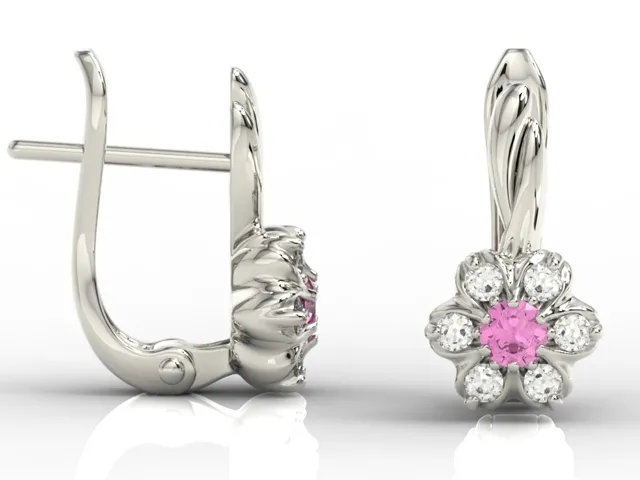 Kolczyki z białego złota z cyrkoniami różowymi i białymi APK-68B-C