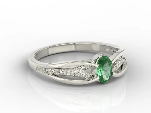 Pierścionek z białego złota ze szmaragdem i diamentami LP-39B