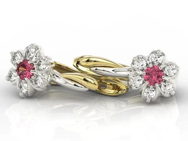 Kolczyki z żółtego i białego złota z rubinami i cyrkoniami APK-68ZB-C