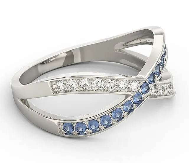 Pierścionek z białego złota z szafirami i diamentami BP-84B