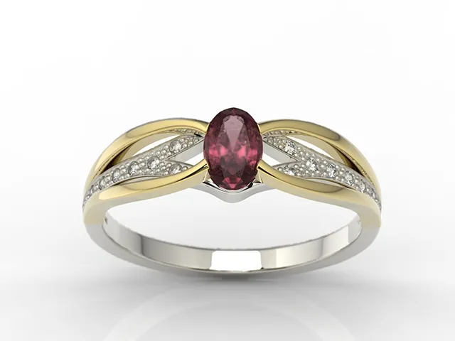Pierścionek z białego i żółtego złota z rubinem i diamentami LP-39BZ