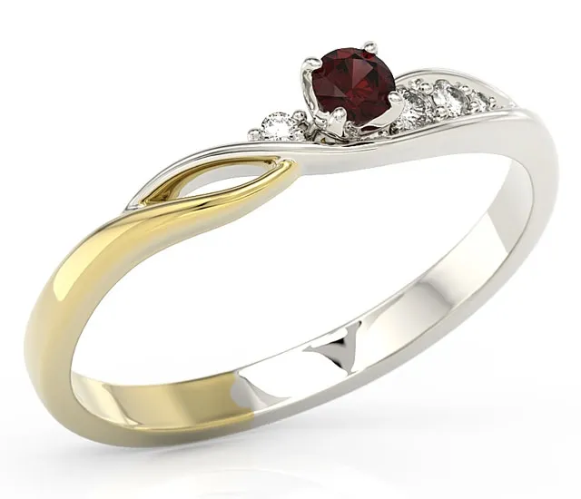 Pierścionek z białego i żółtego złota z granatem i brylantami BP-7810BZ