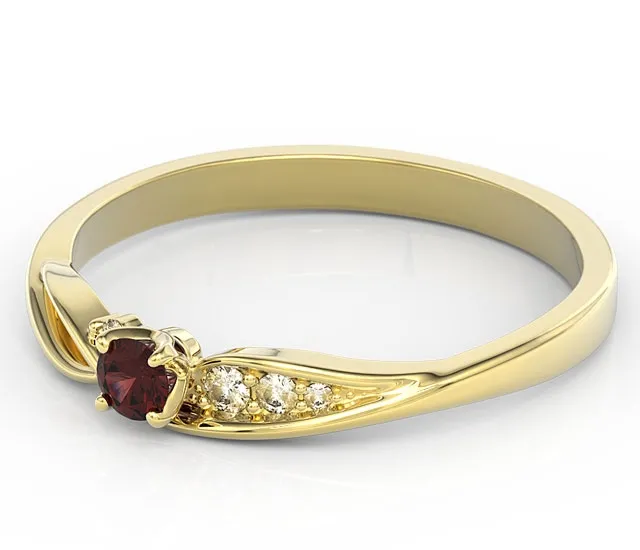 Pierścionek z żółtego złota z granatem i brylantami BP-7810Z