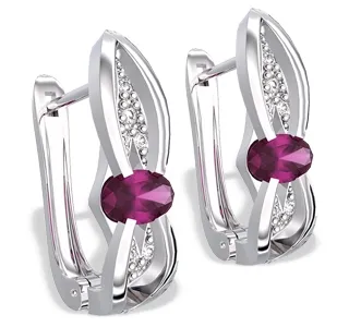 Kolczyki z białego złota z rubinami i diamentami LPK-39B