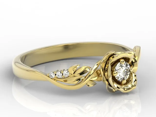 Pierścionek złoty w kształcie róży z białym szafirem i brylantami LP-7715Z