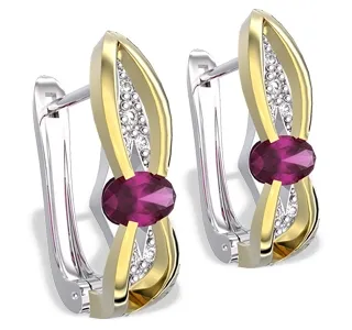 Kolczyki z białego i żółtego złota z rubinami i diamentami LPK-39BZ