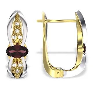 Kolczyki z żółtego i białego złota z granatami i diamentami LPK-39ZB