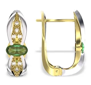 Kolczyki z żółtego i białego złota ze szmaragdami i diamentami LPK-39ZB