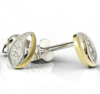Kolczyki ziarenka kawy z żółtego i białego złota z cyrkoniami LPK-85ZB