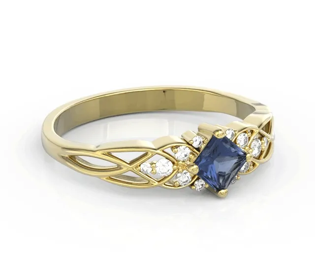 Pierścionek z żółtego złota z szafirem i cyrkoniami BP-86Z