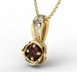 Wisiorek z żółtego złota z granatem i brylantami LPW-4221Z-R