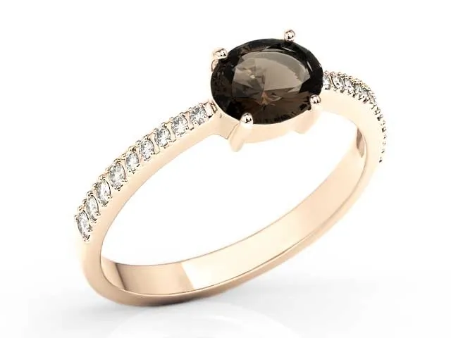 Pierścionek z różowego złota z kwarcem dymnym i cyrkoniami BP-58P-C