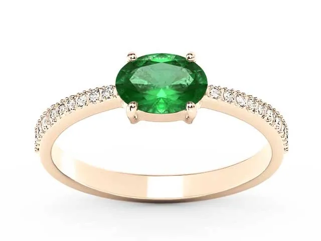 Pierścionek z różowego złota ze szmaragdem i cyrkoniami BP-58P-C
