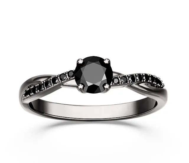 Pierścionek ze złota rodowanego na czarno z czarnymi diamentami BP-66B-R-CZ