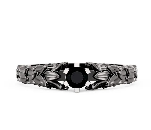 Pierścionek ze złota rodowanego na czarno z czarnymi szafirami LP-91B-R-CZ