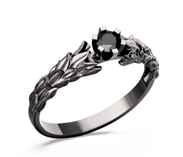 Pierścionek ze złota rodowanego na czarno z czarnym brylantem LP-91B-R-CZ