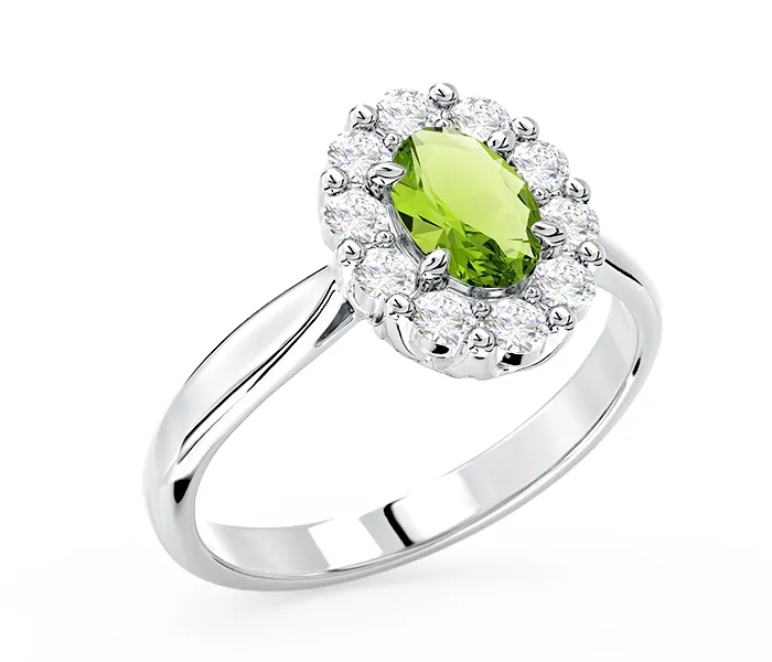Pierścionek zaręczynowy z oliwinem i diamentami BP-57B