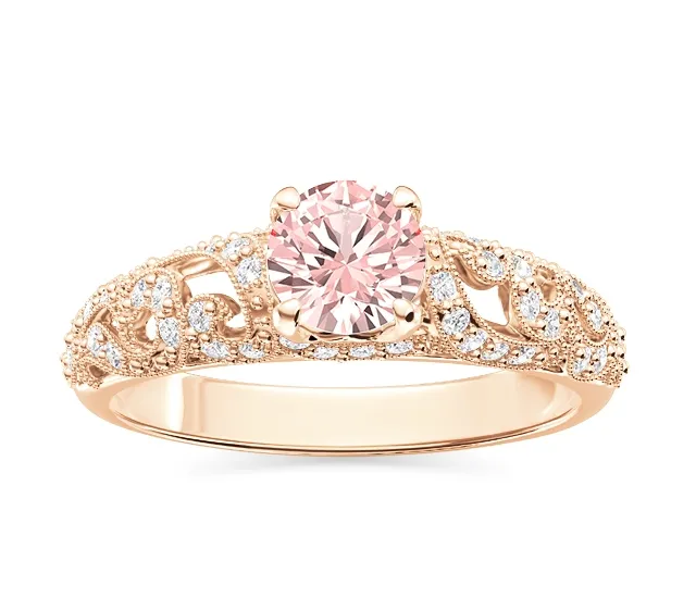 Pierścionek zaręczynowy z różowego złota z morganitem i diamentami BP-50P