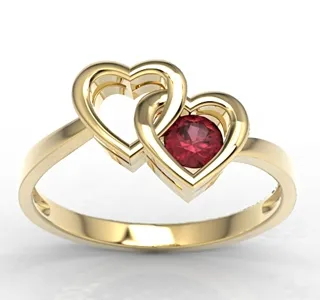 Pierścionek w kształcie dwóch serc z żółtego złota z rubinem LP-52Z