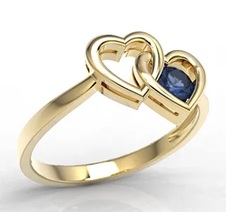 Pierścionek w kształcie dwóch serc z żółtego złota z szafirem LP-52Z
