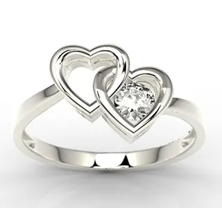 Pierścionek w kształcie dwóch serc z białego złota z cyrkonią LP-52B