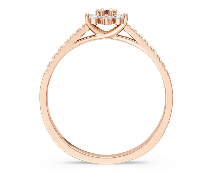 Pierścionek markiza z różowego złota z rubinem i diamentami CP-64P-RUB/D