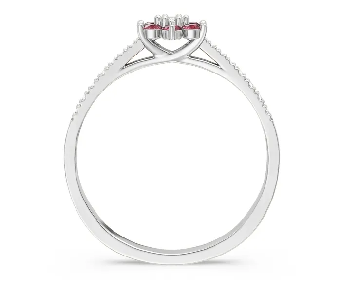 Pierścionek markiza z białego złota z diamentami i rubinami CP-64B-D/RUB