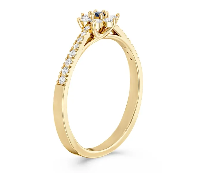 Pierścionek markiza z żółtego złota z szafirem i diamentami CP-64Z-SZA/D