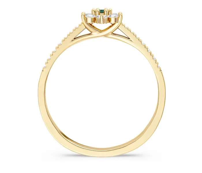 Pierścionek markiza z żółtego złota ze szmaragdem i diamentami CP-64Z-SZM/D