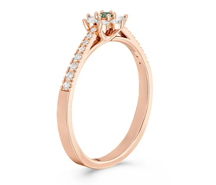 Pierścionek markiza z różowego złota ze szmaragdem i diamentami CP-64P-SZM/D