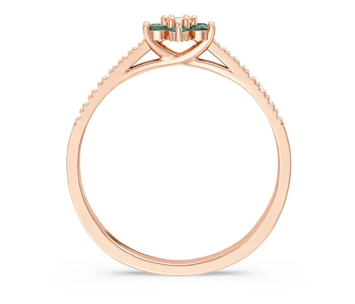 Pierścionek markiza z różowego złota z diamentami i szmaragdami CP-64P-D/SZM