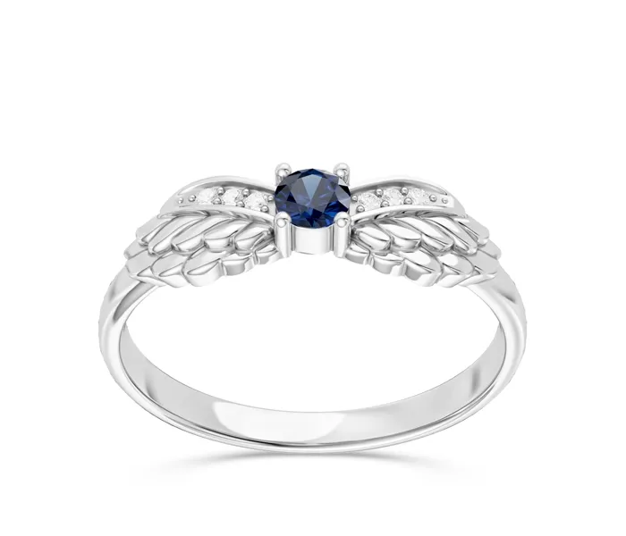 Pierścionek z białego złota z szafirem i brylantami CP-62B