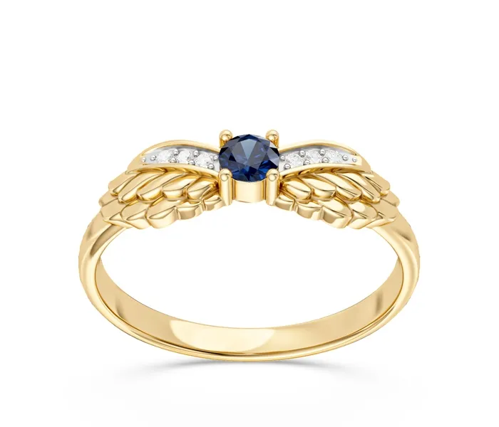 Pierścionek z żółtego złota z szafirem i brylantami CP-62Z